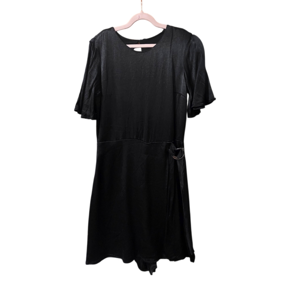 Zara XS Black Satin Finish Playsuit Romper With D Ring Belt